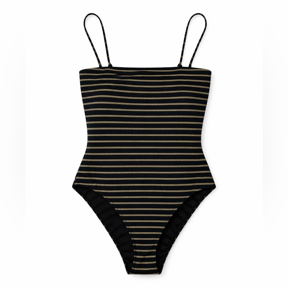 KENDALL & KYLIE Women’s One Piece Swimsuit Striped Black & Gold Size Medium